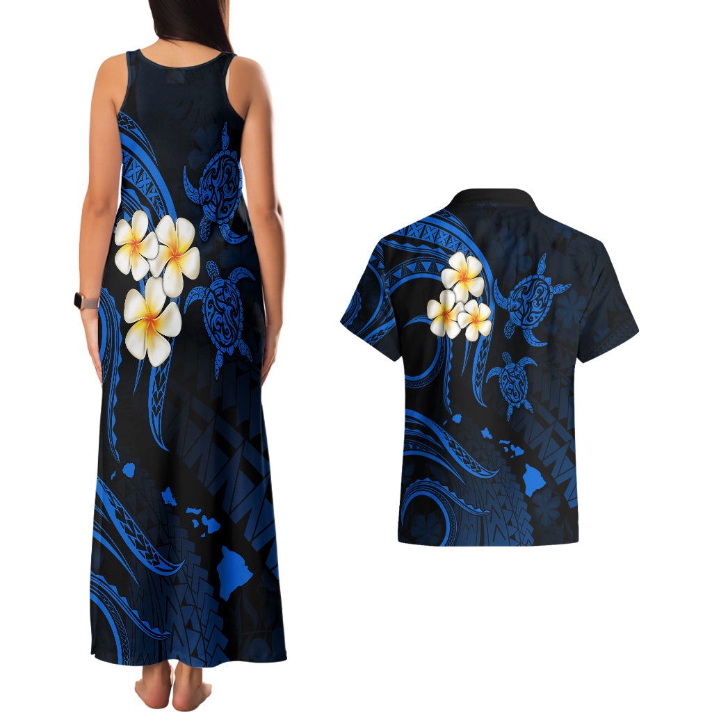 Hawaii Couples Matching Tank Maxi Dress And Hawaiian Shirt Niihau Islands Polynesian Sunset Plumeria Blue Vibe LT9 - Wonder Print Shop