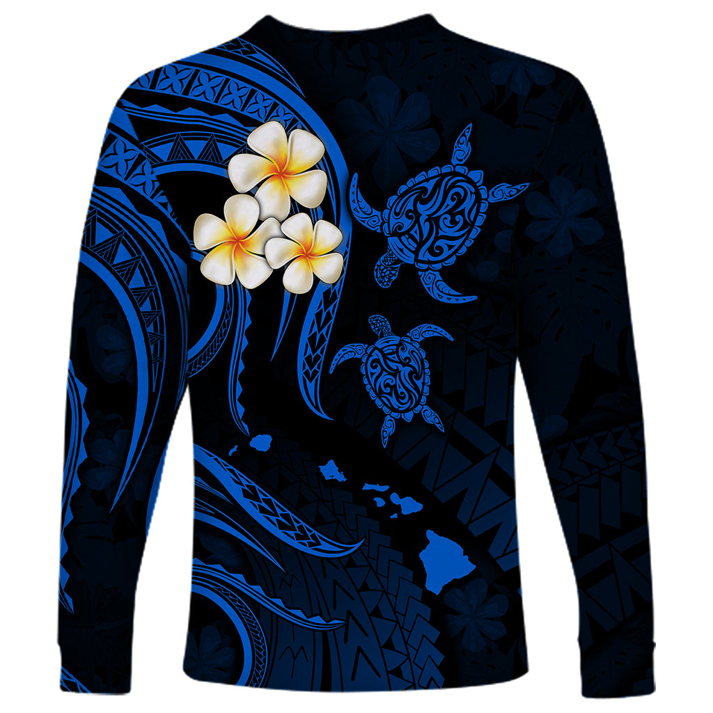 Hawaii Long Sleeve Shirt Niihau Islands Polynesian Sunset Plumeria Blue Vibe - Wonder Print Shop