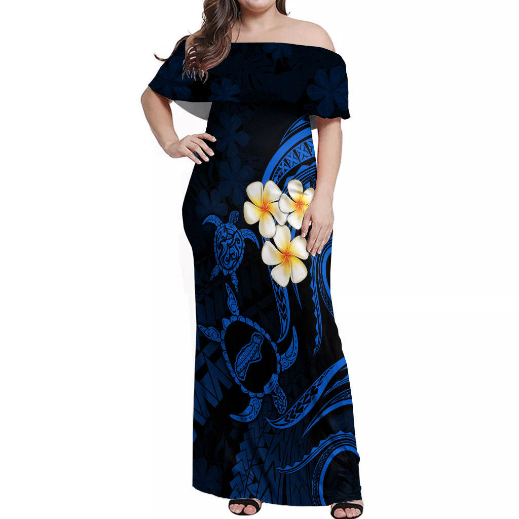 Hawaii Off Shoulder Maxi Dress Niihau Islands Polynesian Sunset Plumeria Blue Vibe - Wonder Print Shop