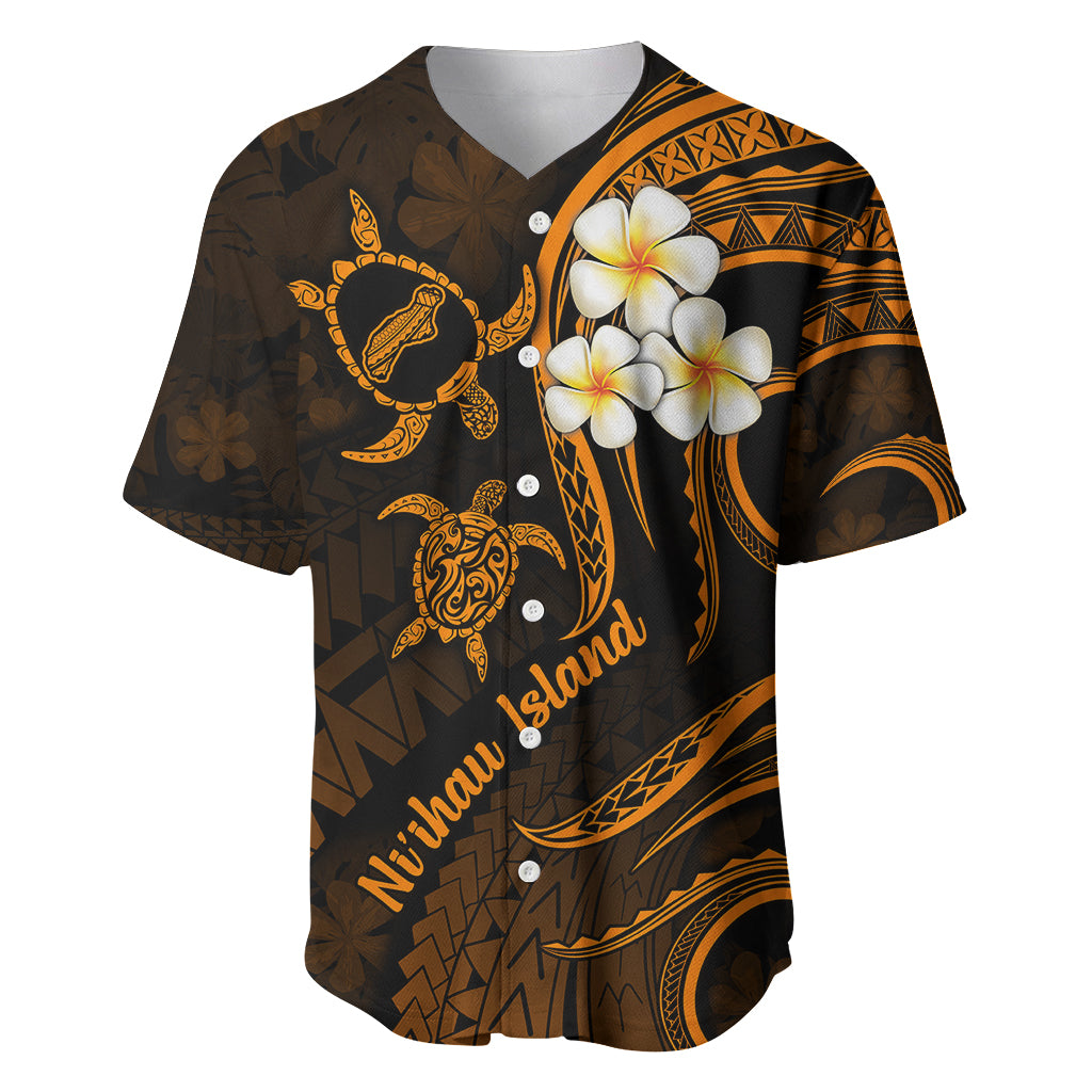 Hawaii Baseball Jersey Niihau Islands Polynesian Sunset Plumeria Gold Vibe LT9 - Wonder Print Shop
