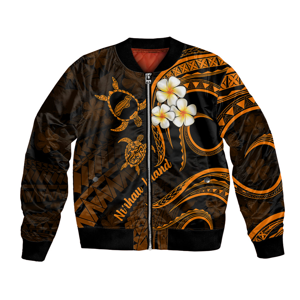 Hawaii Bomber Jacket Niihau Islands Polynesian Sunset Plumeria Gold Vibe LT9 - Wonder Print Shop