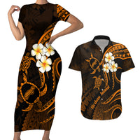 Hawaii Couples Short Sleeve Bodycon Dress and Hawaiian Shirt Niihau Islands Polynesian Sunset Plumeria Gold Vibe LT9 - Wonder Print Shop