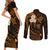 Hawaii Couples Short Sleeve Bodycon Dress and Long Sleeve Button Shirts Niihau Islands Polynesian Sunset Plumeria Gold Vibe LT9 - Wonder Print Shop