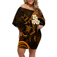 Hawaii Off Shoulder Short Dress Niihau Islands Polynesian Sunset Plumeria Gold Vibe - Wonder Print Shop