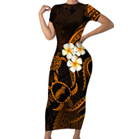 Hawaii Short Sleeve Bodycon Dress Niihau Islands Polynesian Sunset Plumeria Gold Vibe - Wonder Print Shop