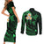 Hawaii Couples Short Sleeve Bodycon Dress and Long Sleeve Button Shirts Niihau Islands Polynesian Sunset Plumeria Green Vibe LT9 - Wonder Print Shop