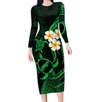 Hawaii Long Sleeve Bodycon Dress Niihau Islands Polynesian Sunset Plumeria Green Vibe - Wonder Print Shop
