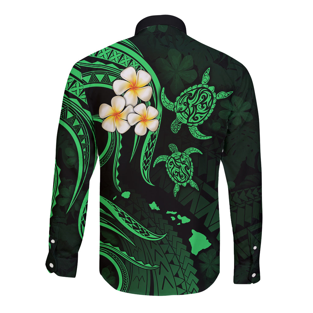 Hawaii Long Sleeve Button Shirt Niihau Islands Polynesian Sunset Plumeria Green Vibe - Wonder Print Shop