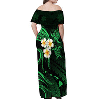 Hawaii Off Shoulder Maxi Dress Niihau Islands Polynesian Sunset Plumeria Green Vibe - Wonder Print Shop