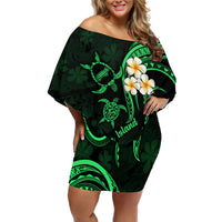 Hawaii Off Shoulder Short Dress Niihau Islands Polynesian Sunset Plumeria Green Vibe - Wonder Print Shop