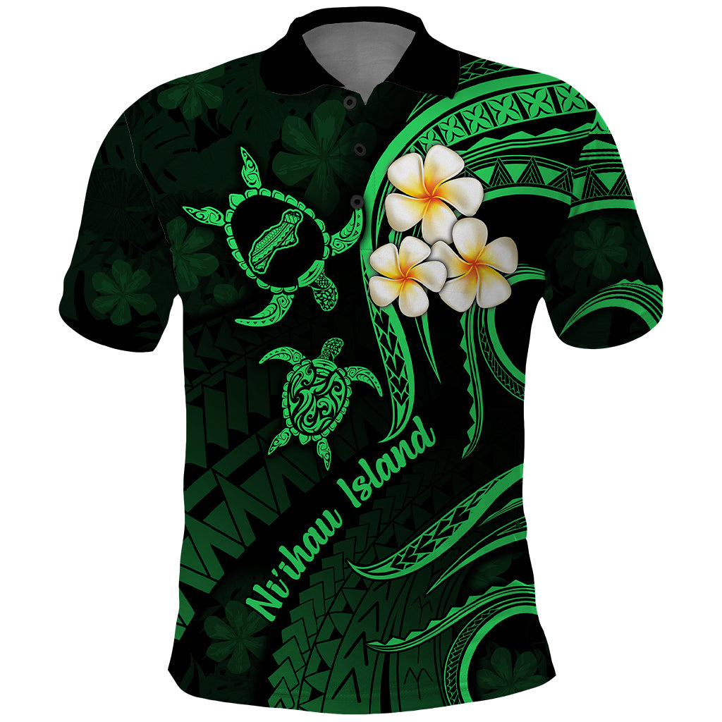 Hawaii Polo Shirt Niihau Islands Polynesian Sunset Plumeria Green Vibe - Wonder Print Shop