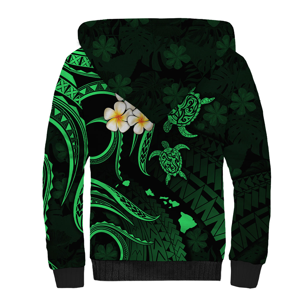 Hawaii Sherpa Hoodie Niihau Islands Polynesian Sunset Plumeria Green Vibe - Wonder Print Shop