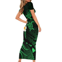Hawaii Short Sleeve Bodycon Dress Niihau Islands Polynesian Sunset Plumeria Green Vibe - Wonder Print Shop