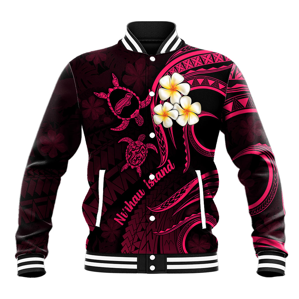 Hawaii Baseball Jacket Niihau Islands Polynesian Sunset Plumeria Pink Vibe LT9 - Wonder Print Shop
