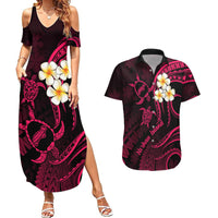 Hawaii Couples Summer Maxi Dress and Hawaiian Shirt Niihau Islands Polynesian Sunset Plumeria Pink Vibe LT9 - Wonder Print Shop