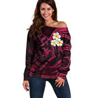 Hawaii Off Shoulder Sweater Niihau Islands Polynesian Sunset Plumeria Pink Vibe - Wonder Print Shop