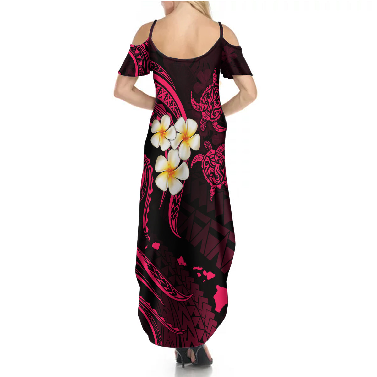 Hawaii Summer Maxi Dress Niihau Islands Polynesian Sunset Plumeria Pink Vibe - Wonder Print Shop