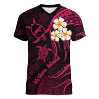 Hawaii Women V Neck T Shirt Niihau Islands Polynesian Sunset Plumeria Pink Vibe - Wonder Print Shop