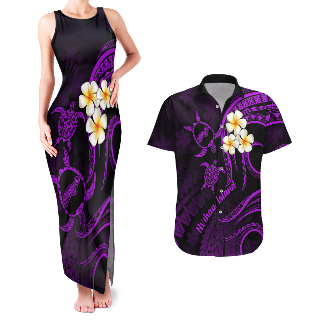 Polynesian Hawaii Couples Matching Tank Maxi Dress And Hawaiian Shirt Niihau Islands with Pacific Plumeria Purple Vibe LT9 - Wonder Print Shop