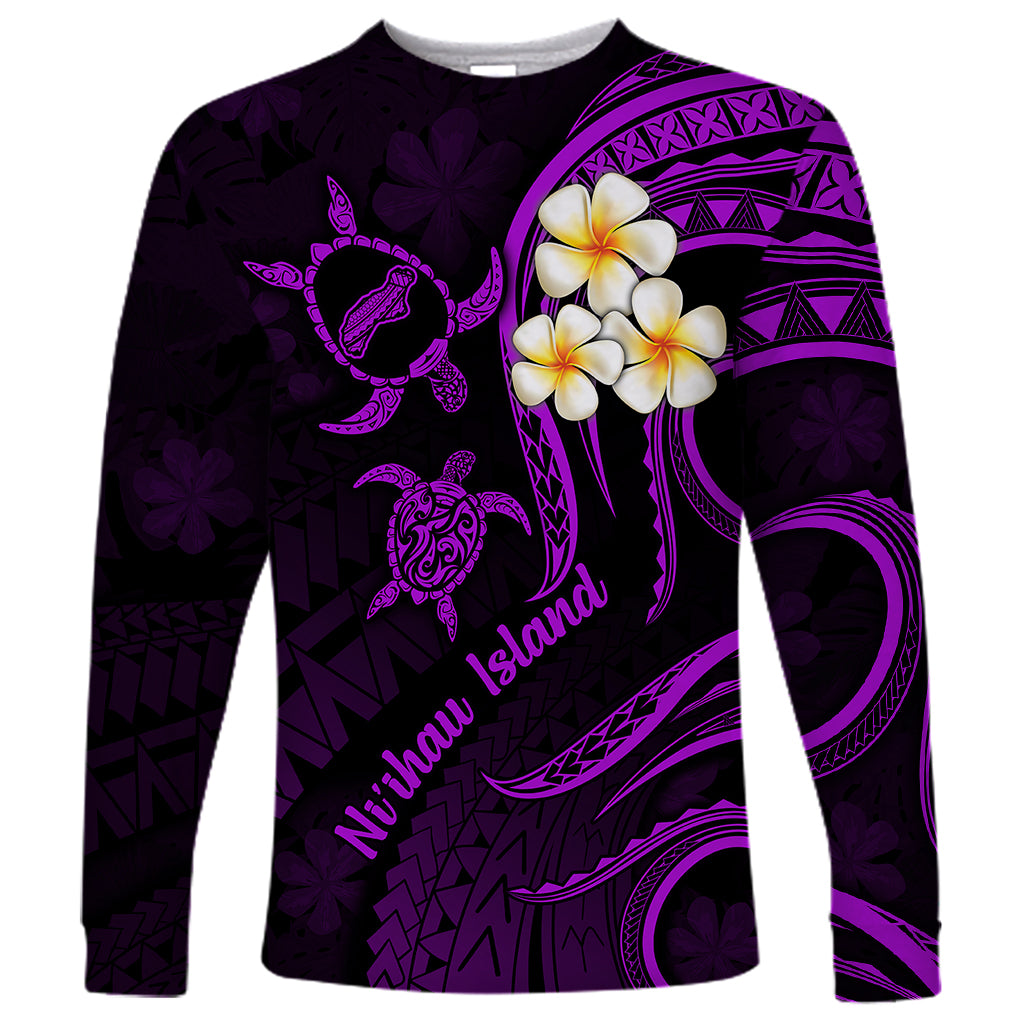 Polynesian Hawaii Long Sleeve Shirt Niihau Islands with Pacific Plumeria Purple Vibe - Wonder Print Shop