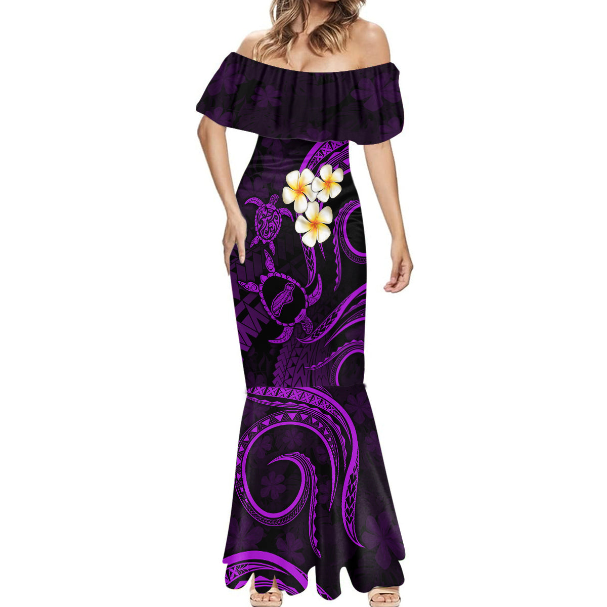 Polynesian Hawaii Mermaid Dress Niihau Islands with Pacific Plumeria Purple Vibe - Wonder Print Shop