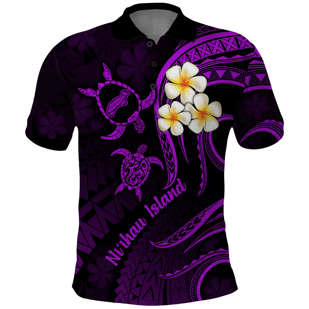 Polynesian Hawaii Polo Shirt Niihau Islands with Pacific Plumeria Purple Vibe - Wonder Print Shop