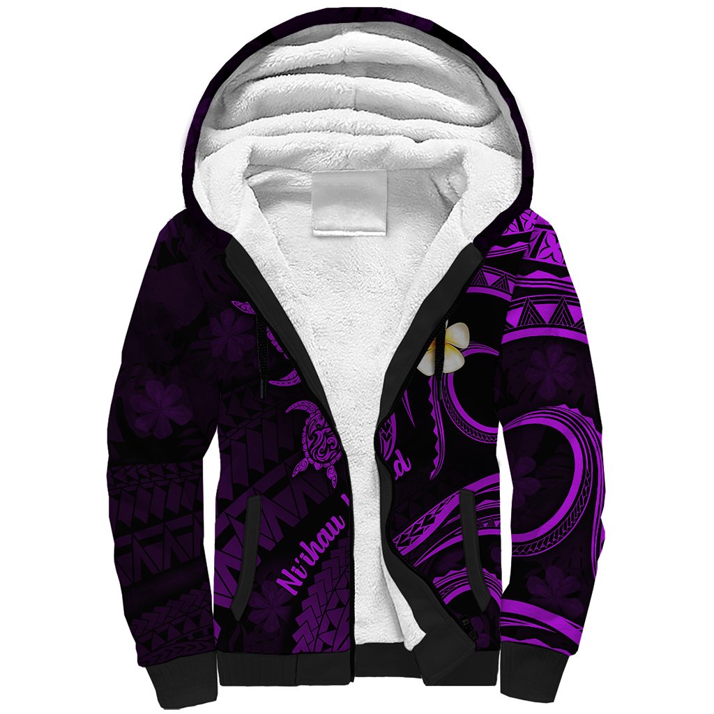 Polynesian Hawaii Sherpa Hoodie Niihau Islands with Pacific Plumeria Purple Vibe - Wonder Print Shop