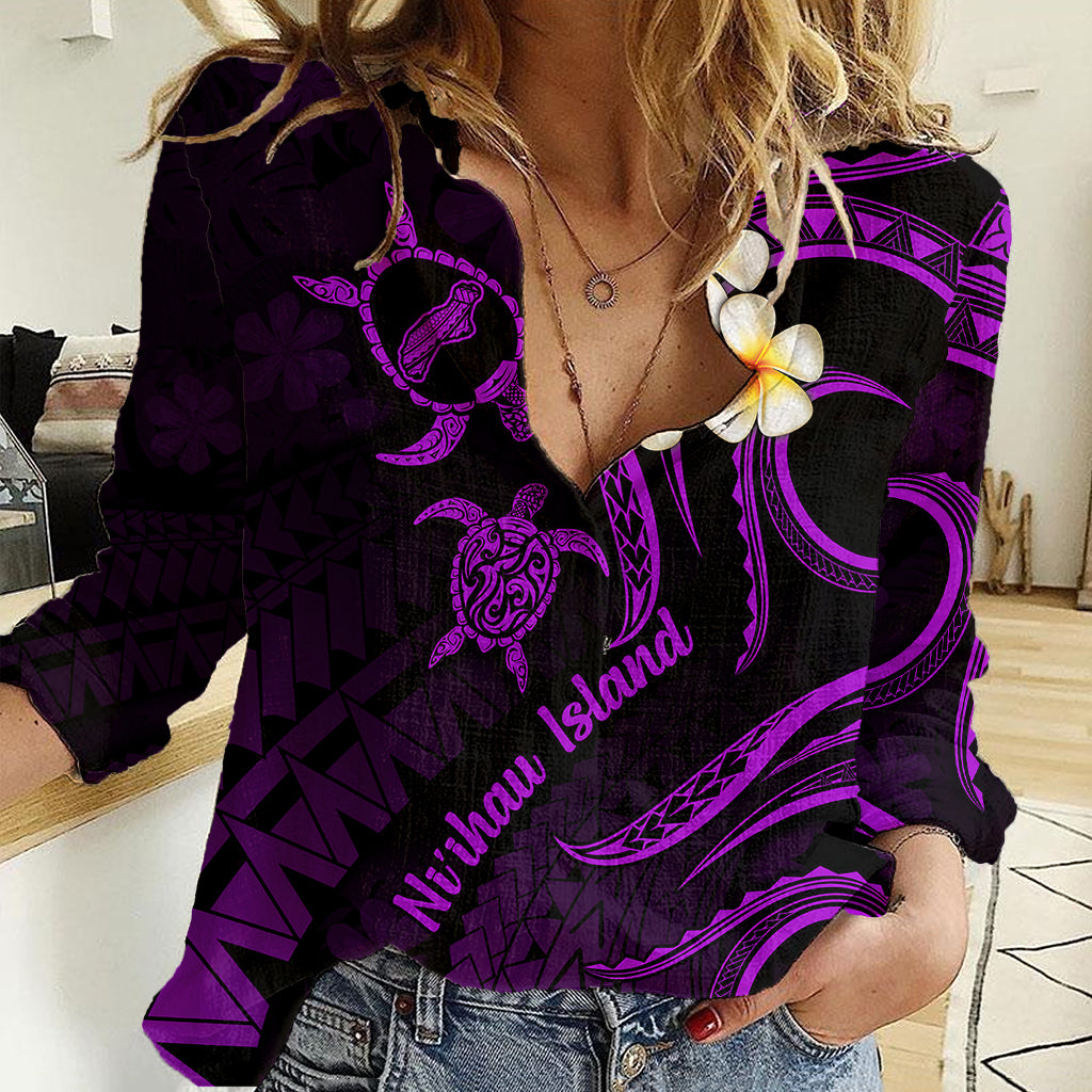Polynesian Hawaii Women Casual Shirt Niihau Islands with Pacific Plumeria Purple Vibe - Wonder Print Shop