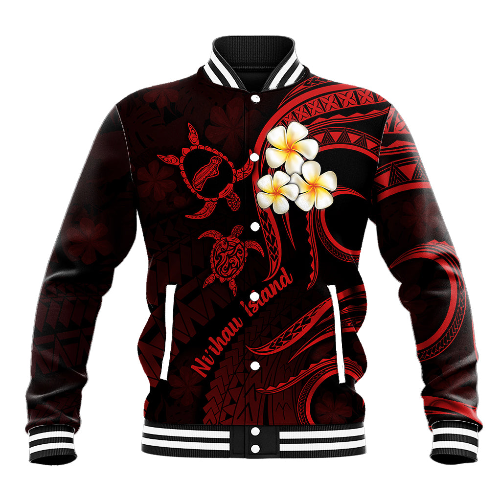 Polynesian Hawaii Baseball Jacket Niihau Islands with Pacific Plumeria Red Vibe LT9 - Wonder Print Shop