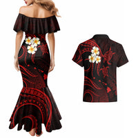 Polynesian Hawaii Couples Mermaid Dress And Hawaiian Shirt Niihau Islands with Pacific Plumeria Red Vibe LT9 - Wonder Print Shop