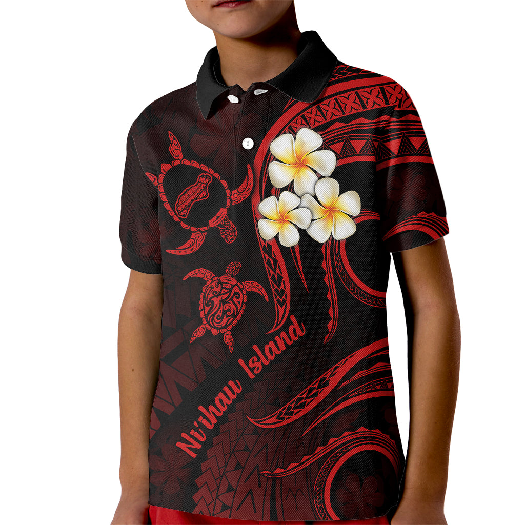 Polynesian Hawaii Kid Polo Shirt Niihau Islands with Pacific Plumeria Red Vibe - Wonder Print Shop