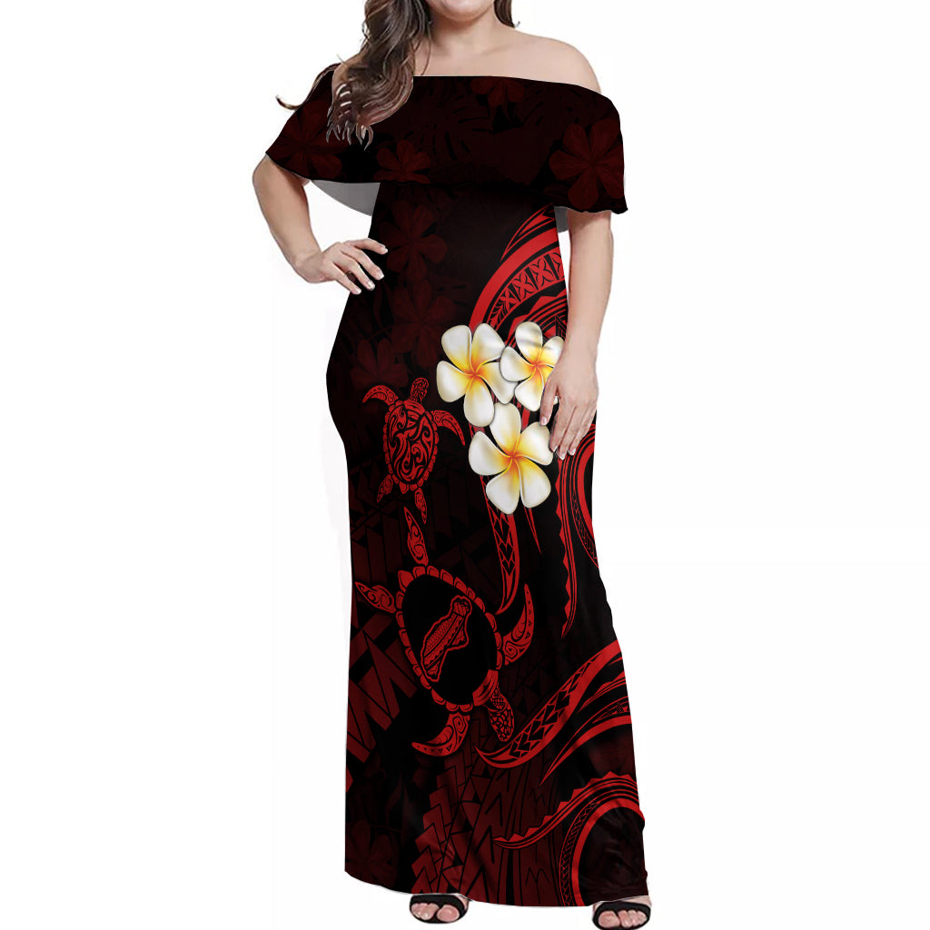 Polynesian Hawaii Off Shoulder Maxi Dress Niihau Islands with Pacific Plumeria Red Vibe - Wonder Print Shop