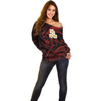 Polynesian Hawaii Off Shoulder Sweater Niihau Islands with Pacific Plumeria Red Vibe - Wonder Print Shop