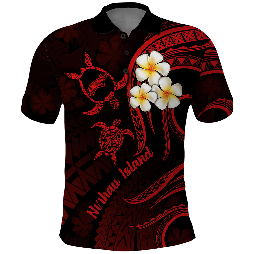 Polynesian Hawaii Polo Shirt Niihau Islands with Pacific Plumeria Red Vibe - Wonder Print Shop