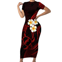 Polynesian Hawaii Short Sleeve Bodycon Dress Niihau Islands with Pacific Plumeria Red Vibe - Wonder Print Shop
