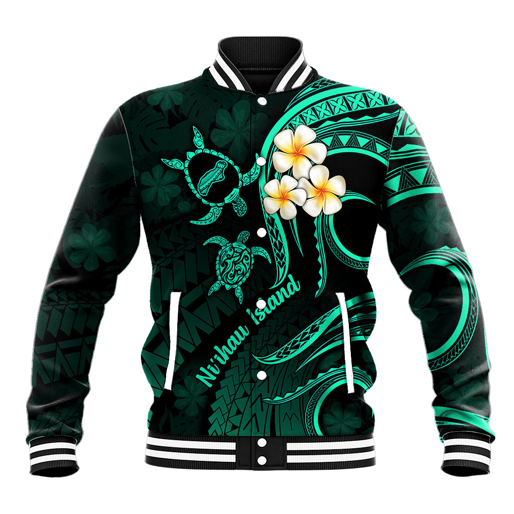 Polynesian Hawaii Baseball Jacket Niihau Islands with Pacific Plumeria Turquoise Vibe LT9 - Wonder Print Shop