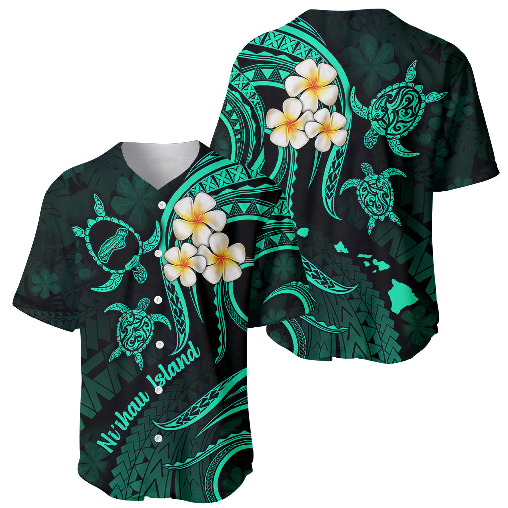 Polynesian Hawaii Baseball Jersey Niihau Islands with Pacific Plumeria Turquoise Vibe LT9 - Wonder Print Shop