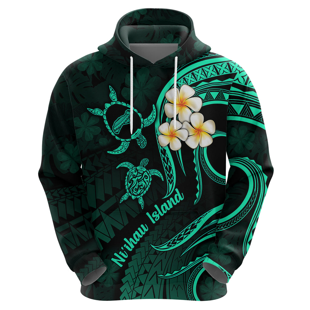 Polynesian Hawaii Hoodie Niihau Islands with Pacific Plumeria Turquoise Vibe - Wonder Print Shop