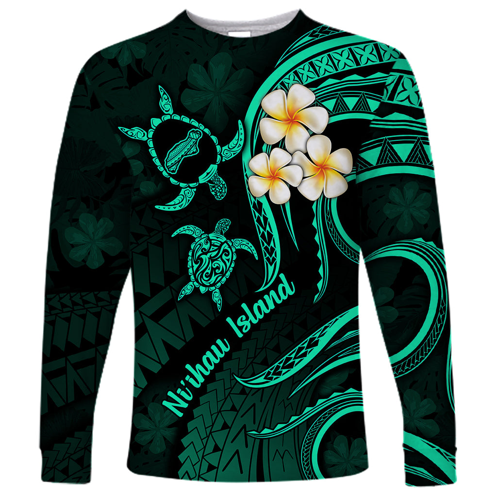 Polynesian Hawaii Long Sleeve Shirt Niihau Islands with Pacific Plumeria Turquoise Vibe - Wonder Print Shop