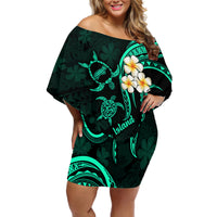 Polynesian Hawaii Off Shoulder Short Dress Niihau Islands with Pacific Plumeria Turquoise Vibe - Wonder Print Shop