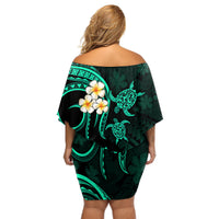 Polynesian Hawaii Off Shoulder Short Dress Niihau Islands with Pacific Plumeria Turquoise Vibe - Wonder Print Shop