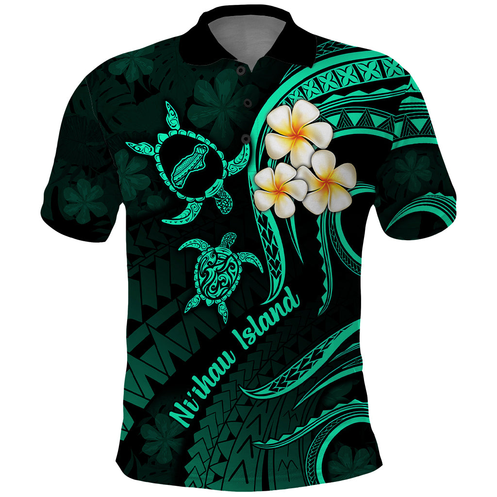 Polynesian Hawaii Polo Shirt Niihau Islands with Pacific Plumeria Turquoise Vibe - Wonder Print Shop