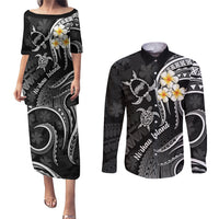 Polynesian Hawaii Couples Puletasi Dress and Long Sleeve Button Shirts Niihau Islands with Pacific Plumeria White Vibe LT9 - Wonder Print Shop