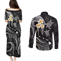 Polynesian Hawaii Couples Puletasi Dress and Long Sleeve Button Shirts Niihau Islands with Pacific Plumeria White Vibe LT9 - Wonder Print Shop