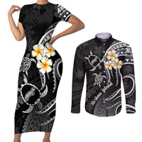 Polynesian Hawaii Couples Short Sleeve Bodycon Dress and Long Sleeve Button Shirts Niihau Islands with Pacific Plumeria White Vibe LT9 - Wonder Print Shop