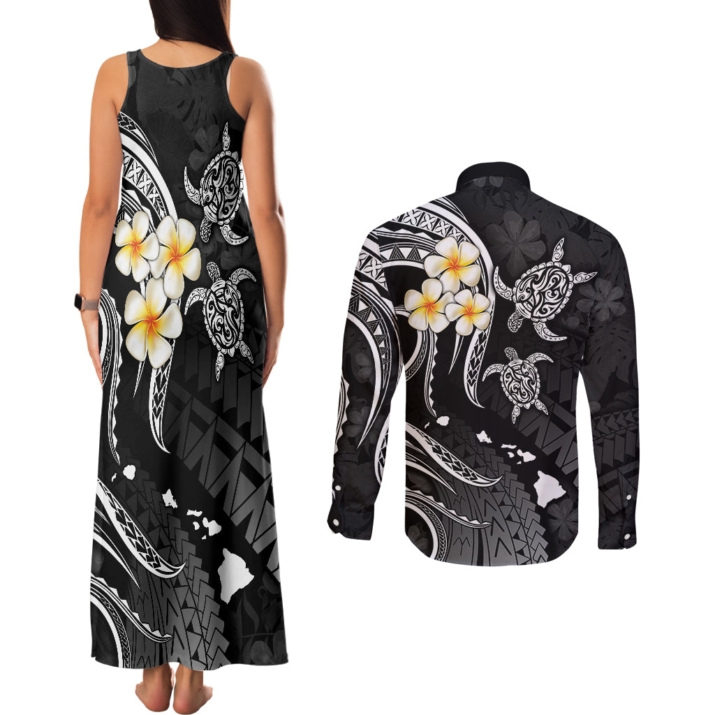 Polynesian Hawaii Couples Matching Tank Maxi Dress and Long Sleeve Button Shirts Niihau Islands with Pacific Plumeria White Vibe LT9 - Wonder Print Shop