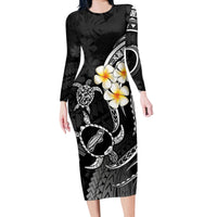 Polynesian Hawaii Long Sleeve Bodycon Dress Niihau Islands with Pacific Plumeria White Vibe - Wonder Print Shop