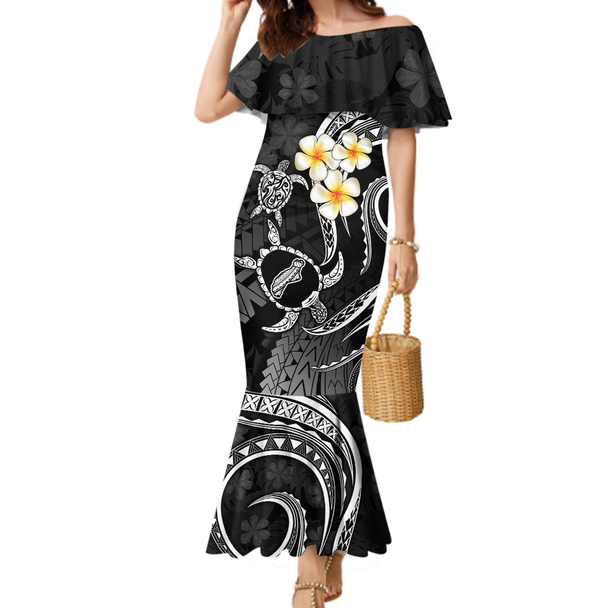 Polynesian Hawaii Mermaid Dress Niihau Islands with Pacific Plumeria White Vibe - Wonder Print Shop