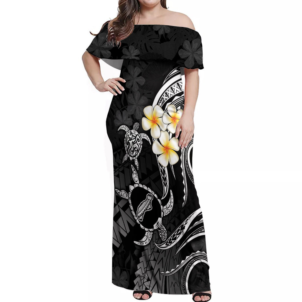 Polynesian Hawaii Off Shoulder Maxi Dress Niihau Islands with Pacific Plumeria White Vibe - Wonder Print Shop
