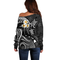 Polynesian Hawaii Off Shoulder Sweater Niihau Islands with Pacific Plumeria White Vibe - Wonder Print Shop